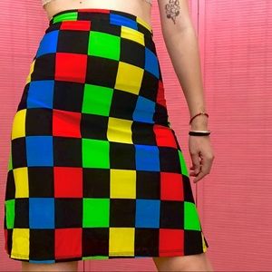 80s NEON CHECKERED PENCIL SKIRT